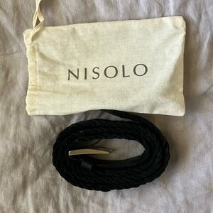 Black Nisolo Leather Woven Belt